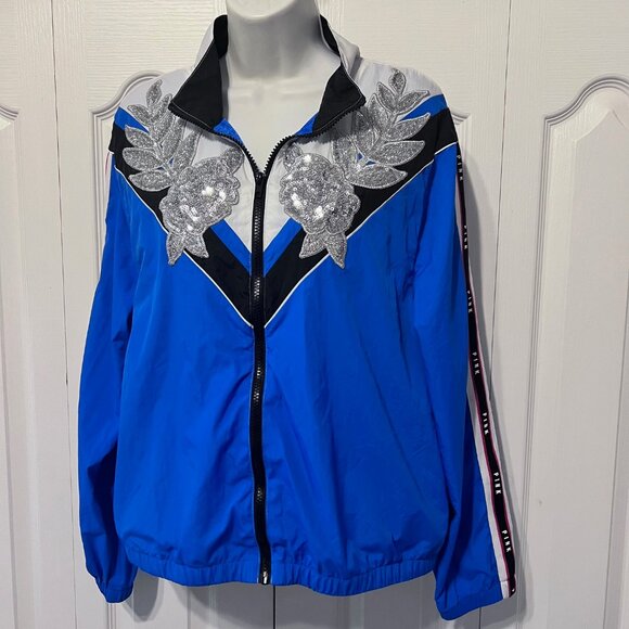 Victoria's Secret PINK-Varsity Bling Silver Sequin Jacket-Blue/Black-Med-Lg - Picture 1 of 16